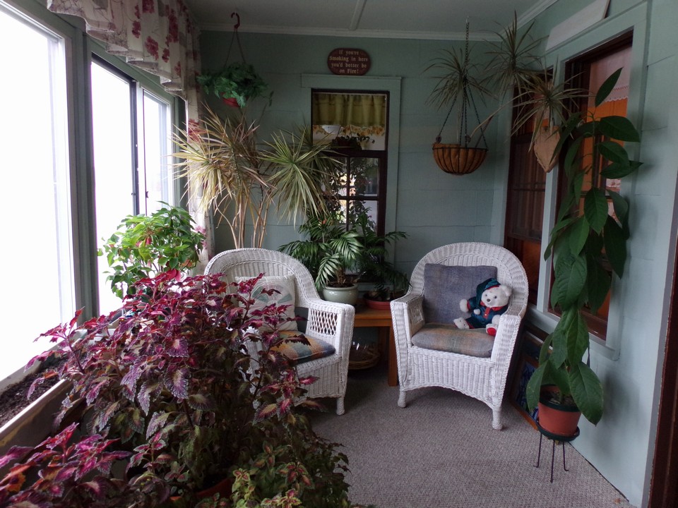 green is the name of the game! sitting area overlooking the lake.