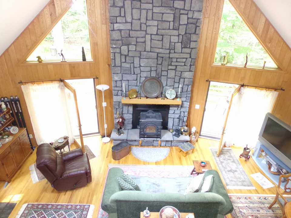 a view from upstairs. warm up the winter and watch the snow fall.